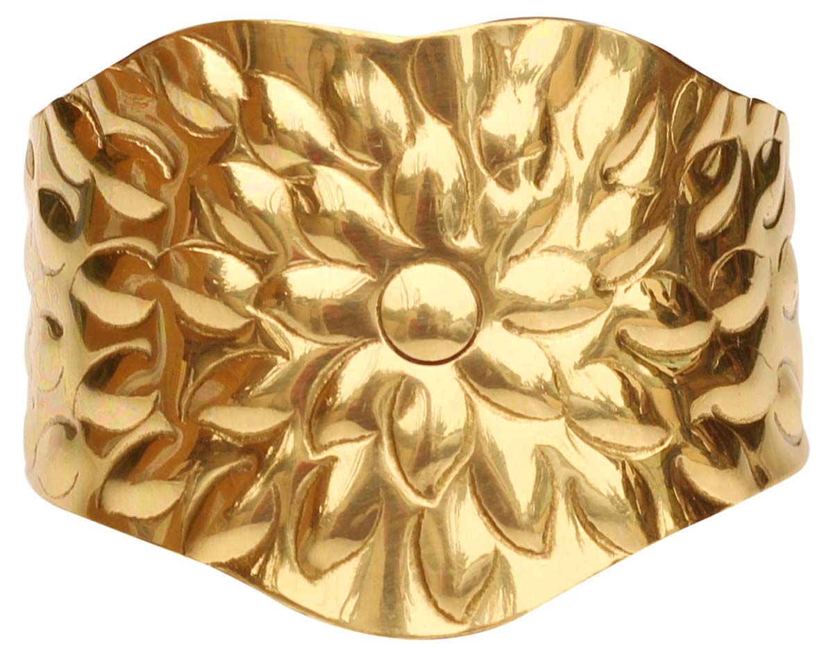 2.5” Brass Cuff Bracelet with Embossed Leafy Pattern - Golden Tone - Trendy Accessories / Jewelry / Gifts for Her - Buy in Bulk Wholesale